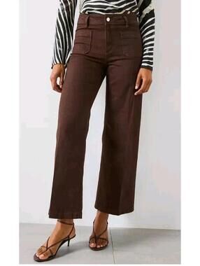 Mango Jessie Wide Leg Jeans NWT 10 Brown High Waist Cropped Carpenter Utility